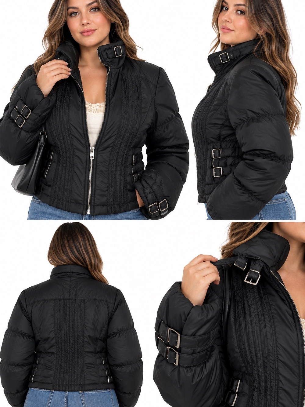 Y2K fitted Guess puffer jacket with silver buckles